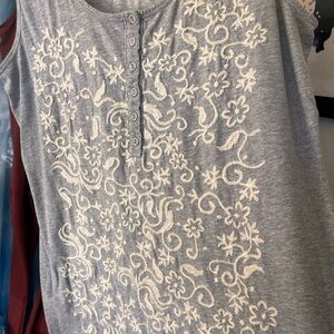 BEAUTIFUL EUC Grey embroidered shirt, tunic length, JW Jonny Was XL